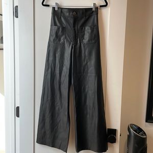 Wide leg black leather pants